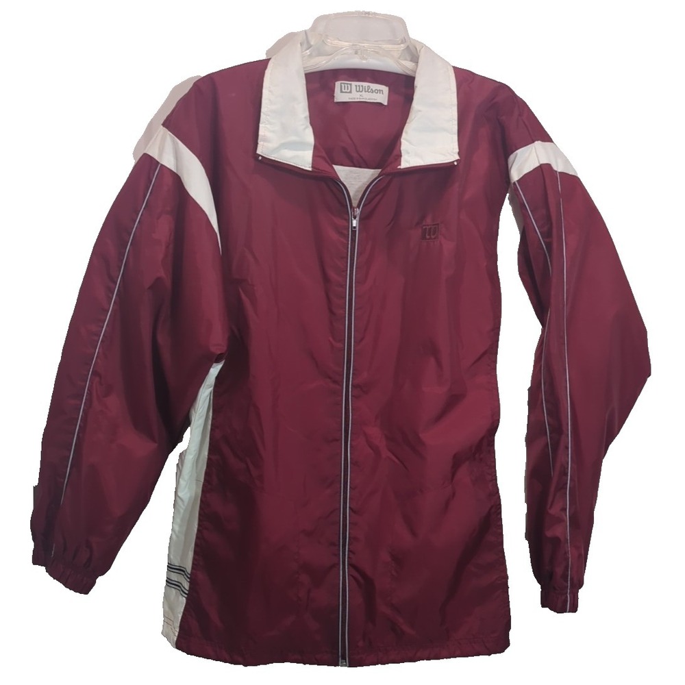 Wilson Windbreaker Jacket Mens Maroon White Lightweight Full XL VTG 1980s 90s